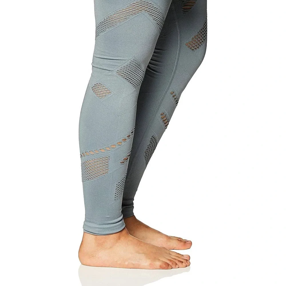 Alo Yoga Blue Grey Seamless High Waist Interlace Mesh‎ Ribbed Leggings Medium